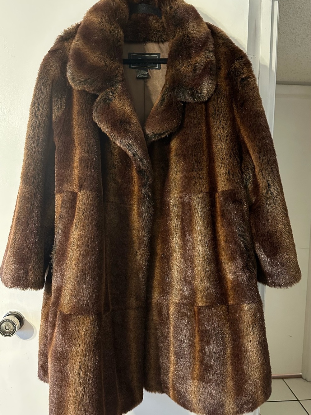 Jerry Lewis Classic Luxuries brown faux fur A-line swing coat 2X